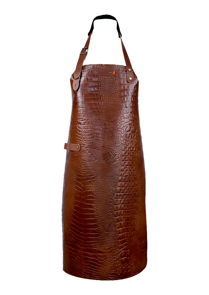 "Lederschürze New York Caiman Cognac mit Nackenband